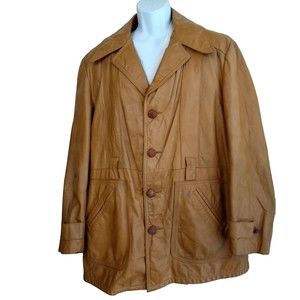 Sears Vintage Mens Sz 44R Brown Leather Biker Jacket Coat w Zip out Fleece Liner